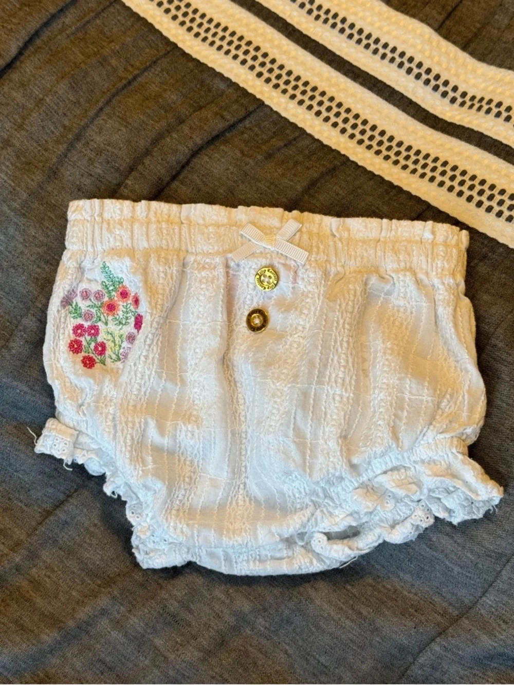 Juicy Couture White Floral Embroidered Diaper Cover